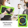 For iPad 10.9 10th Air4 Air5 Pro 11 inch Kids Shockproof Cases Rotating Stand Hand Strap Cases Heavy Duty Hybrid Full-body Protective Cover with PET Film +Shoulder Strap