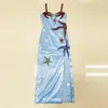 Casual Dresses Stylish High Waist Starfish Beading Satin Slip Bodycon Dress Backless Blue Sequins Designer Celebrity Party Club XL282x