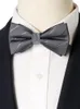 Bow Ties Dark Grey Striped Bow Tie Men's Business Suit British Korean Double-Layer Bow Man Group Wedding Solid Color Host 231013