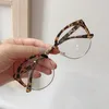 Sunglasses Cat Eye Anti Blue Light Glasses Retro Metal Half Frame Flat Men's And Women's Designer
