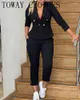 Women's Two Piece Pants Set Women Outfit 2023 Elegant Double Breasted Long Sleeve Office Lady Blazer Coat & Skinny Work Female Suits