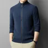 Tute da uomo di alta qualità in lana coreana con cerniera autunno inverno cardigan spesso caldo lavorato a maglia jacquard giacca colletto alla coreana maglione base cappotto 231012