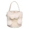Evening Bags Women Furry Bucket Bag With Pom Poms Faux Fur Satchel Drawstring Cute Sling Versatile Casual Dating