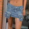 Skirts Casual Skir American Spicy Girl Zipper Pocket Detachable Denim Short Skirt Women's Low Waist W/Lining A-line Wrap Hip Mini2023