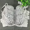 Stage Wear Sexy Women White Acrylic Rhinestones Rivets Belly Dancing Bra Halloween Costume Festival Sequined Performance Show