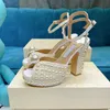 SIEBNE BUTY PEARL Platforma Sandały Kobiety otwarte palce rhinestone Diamond Square High Heels Buty Woman Sexy Wedding Buty 231012