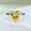 Cluster Rings Spring Qiaoer 925 Sterling Silver Heart Cut 10MM Lab Sapphire Citrine Gemstone Jewelry Cocktail Party Ring For Women