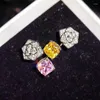 Cluster Rings Luxury Square Rose Flower Open For Women Micro Pave Pink Yellow Zirconia 2023 Classic Bijoux