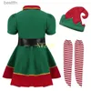 Disfraz temático 2022 Green Elf Girls Christmas Come Festival Santa Claus para niñas Año nuevo Ropa para niños Disfraces Vestido de fiesta de Navidad L231013