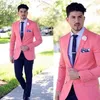 Pink Casual Slim fit Men Suits with Notched Lapel 2 Piece Wedding Tuxedo for Groomsmen Man Fashion Jacket with Navy Blue Pants X09313w