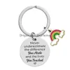 Key Rings Stainless Steel Key Rings Letter Never Underestimate Enamel Rainbow Charm Keychain Pendant Holder Bag Hangs Fashion Jewelry Dhpui