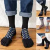 Men's Socks 5 Pairs Classic Plaid With Toes Autumn Winter Middle Tube High Elastic Breathable Thick Cotton Warm Fashions