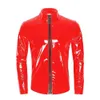 Men S Leather Faux Mens Jacket Lingerie Wetlook Shiny Bodysuit Jumpsuit Tops Underwear Nightclub Zip Up Stage Clothing 231012