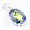 Luckyshine Oval Dazzling Fire Multi-Color Natural Mystic Topaz Crystal 925 Sterling Silver Wedding Pendants Ryssland Amer264q