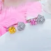 Cluster Rings Luxury Square Rose Flower Open For Women Micro Pave Pink Yellow Zirconia 2023 Classic Bijoux