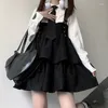 Lässige Kleider, ärmellos, Träger, niedliches Minikleid, Adrette, weich, Mädchen, Kawaii, schwarz, Lolita, Damen, Rüschenschicht, japanische Mode