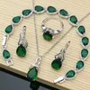 Bröllopsmycken Set 925 Silveruppsättningar Green Emerald Stone Earrings Rings Fashion Accessories WDDING NECKLAME DROP 231012