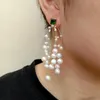 Boucles D'oreilles YYGEM Illusion De Culture De Riz Blanc Perle Vert Cz Fait À La Main Pour Les Femmes
