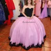 Sparkly Pink With Black Quinceanera Dresses 2023 Sequined Lace Sweet 15 Dress With Big Bow Princess Birthday Formal Occasion Vestidos Debutantes Masquerade Prom