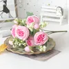 Decorative Flowers Bride Wedding Home Decoration Artifi Rose Pink Silk Bouquet Peony Artificial Flower 5 Big Head 4 Small Bud