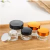 5g 10g Glass Jar Face Cream Bottle Cosmetic Empty Container with Black Silver Gold Lid and Inner Pad for Lotion Lip Balm Mjwrw