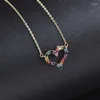 Anhänger Halsketten SINLEERY Bunte hohle Herz-Choker-Halskette Gelbgold Silber Farbe Chian Rosa Orange Blau Zirkon Schmuck