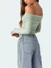 Kvinnors T -skjortor Kvinnor Sexig från axeln som går ut Tops Fairy Solid Long Sleeve Crop Top Slim Fit Stretchy Bluses