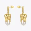 Enfashion Trendy Teeth Pearl Drop Earrings For Women Gold Color Earings Fashion Jewelry Weddientes E211285 220214256Z