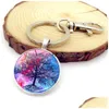 Nyckelringar Tree of Life Glass Cabochon Key Ring Time Gem Keychain Hanging Fashion Jewelry Will and Jewelry DHXVN