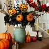 5pcs Plastic Foam Halloween Pumpkin Feather Picks, Decorative Items For Halloween Party Table Decoration