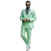 Abiti da uomo Verde menta Completo per uomo 3 pezzi Risvolto con visiera Singolo breato Viaggio Party Vestito casual Costume Homme Giacca Gilet Pantalone