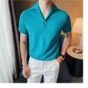 Herren-Poloshirts, modisch, V-Ausschnitt, Sommer, einfarbig, kurzärmelig, lässiges Poloshirt, Baumwolle, atmungsaktiv, Revers, Slim-Fit, Club-T-Shirt, Größe M-4XL