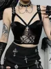 Canotte da donna InsGoth Gothic Canottiere Donna Velluto Crop Top Camis Sexy Lace Trim Spaghetti Strap Canotta per Rave Festival Halloween