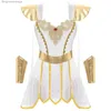 Theme Costume Women Halloween Ancient Roman Toga Come Party Fancy Dress Up Integrated Cape Petal Skirt Bodysuit with Metallic WristbandsL231013