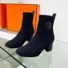 New Women Heel Boots Luxury Designer Classic Pattern Letter Sign Ankle Boots Knitted Imported Cowhide Inner Lining Sheepskin Fabric Non Slides Ladies Booties