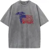 メンズTシャツアメリカンフラッグRNプリント半袖Tシャツ230gコットンウォッシュオネックファッションノベルティルーズブリーチTシャツ