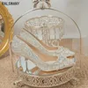 Klänningskor Stylish Wedding Banket High Heels Kvinnor Shoes Luxury Zapatos de Mujer Thin Heel Bow Full of Diamonds Mary Jane Shoes 231030
