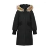 Women's Trench Coats Winter Large Fur Collar Hooded Long Coat For Women Loose Thicken Warm Down Cotton Jacket Padded Outwear Oversized