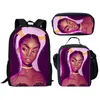 Sac à dos classique drôle mignon filles africaines impression 3D 3 pièces/ensemble sacs d'école pour élèves sac à dos pour ordinateur portable sac à déjeuner trousse à crayons