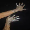 خمسة أصابع قفازات فاخرة امتداد أحجار الراين النساء اللامعة الشبكة الكريستالية الطويلة راقصة راقصة المغنية للرقص الليلي