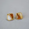 Hoop Earrings Korean Version Niche Irregular Geometric Square Fresh Color Matching Brass Gold-plated 925 Silver Needle