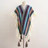 Платки WeHelloEthnic Style Poncho Capes Женская мода в полоску Красочные вязаные негабаритные женские шаль с бахромой в богемном стиле 231012