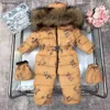 Ganzendons bodysuit voor kinderen Wasbeer bontkraag baby jumpsuits Maat 75-110 CM Comfortabel gevoel kruippakje Oct10