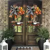 New Halloween Farmhouse Wreath Decorations Vintage Kitchen Thanksgiving Pumpkin Truck Wreath Window Door Wall Decor Hanging 2021 Y227h