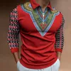 Herrpolos Autumn African Print Long Sleeve Polo Shirt Casual Retro Etniska kläder i europeisk storlek S 3XL 231012