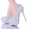 Jurk Schoenen Mooie Bruiloft Sprankelende Strass Handwerk Bruids AB Kristal Diamant Dunne Hak Avond Prom Party Dames Pompen