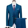 Men's Suits (Jacket Vest Pants) Mens High Quality Business Wedding 3 Pieces Suit One Buckle Solid Color Dress Set Groom Tuxedos