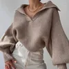 Kadın Sweaters Moda Düz Renkli Kabuğu Örme Süveter Sonbahar Bahar Fener Kılı