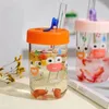 Mugs 550ml Kawaii Cartoon Glass Cup With Lid and Straw Bubble Tea Coffee Mug Juice Beer Can Milk Mocha Water Cups Drinkware 231013