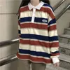 Giacche da donna Felpa a righe retrò a colori Colpo Polo Pullover Felpa oversize femminile Stile Harajuku Top preppy vintage da donna 231012